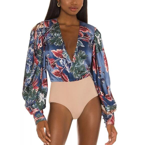 PatBo Gilly Print Satin Plunge Bodysuit Size L - Picture 1 of 11